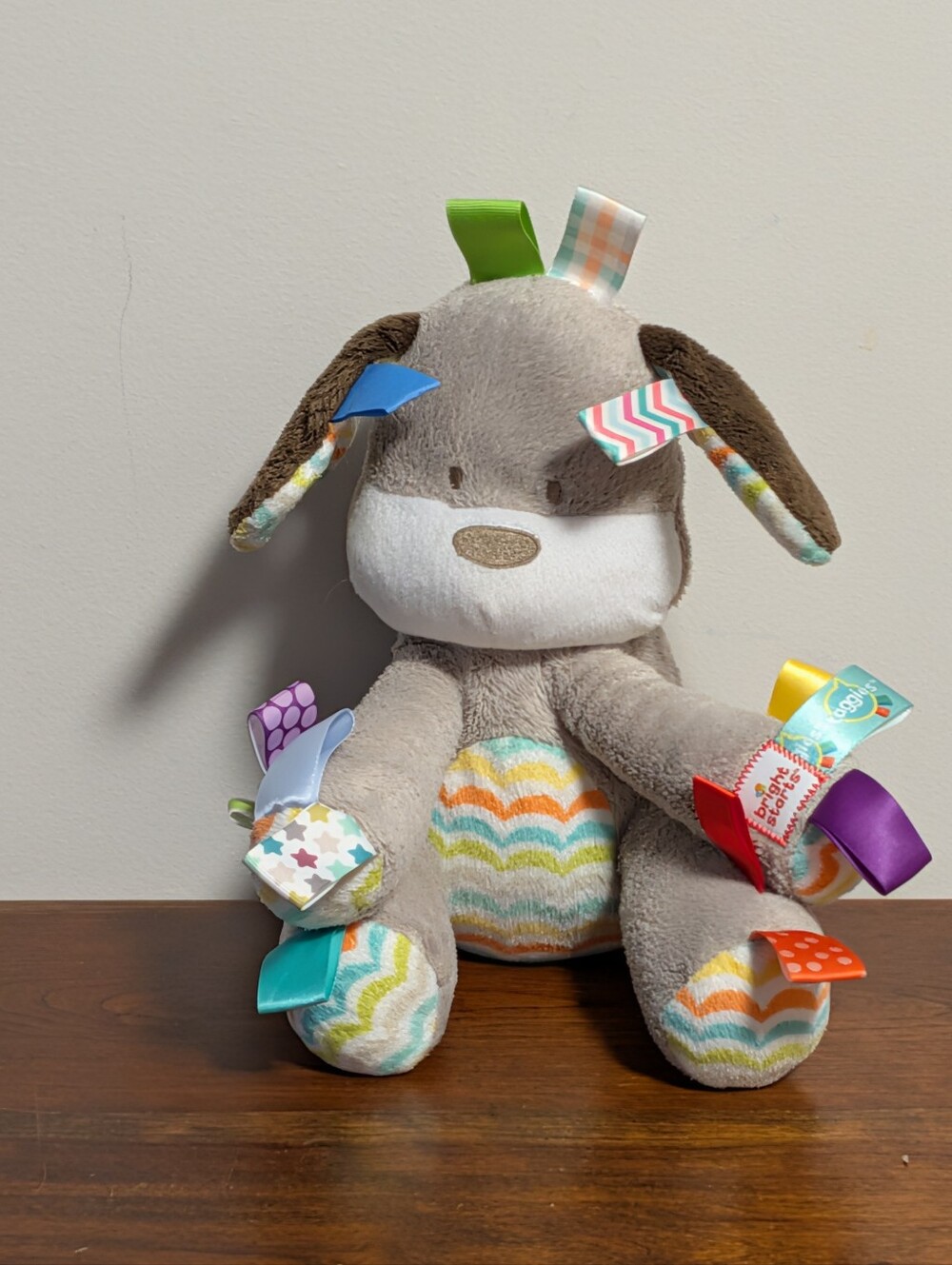 Bright Starts Taggies Plush Puppy Dog Lovey Security Toy Stuffed Animal Sensory